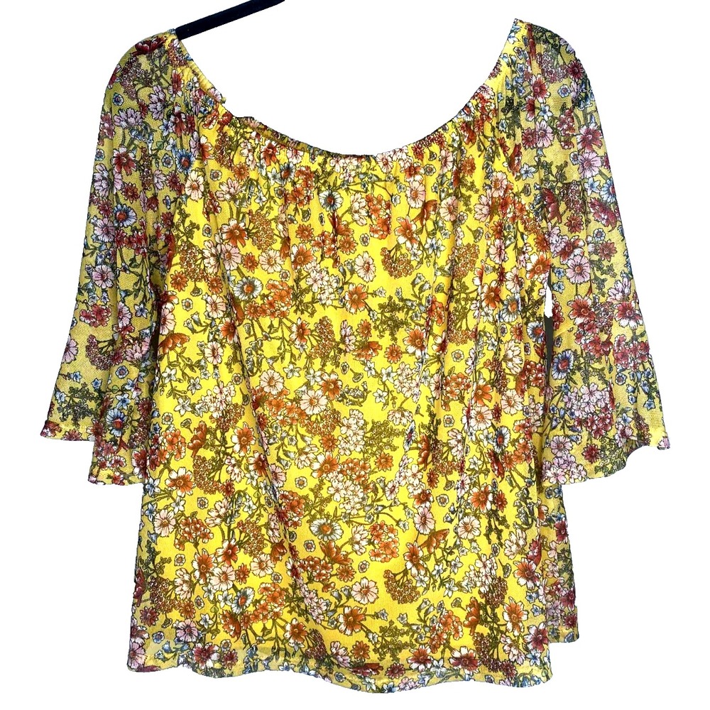 Expresso Floral Women's blouse size small Yellow 3/4 Bell Sleeve bohemian flowy